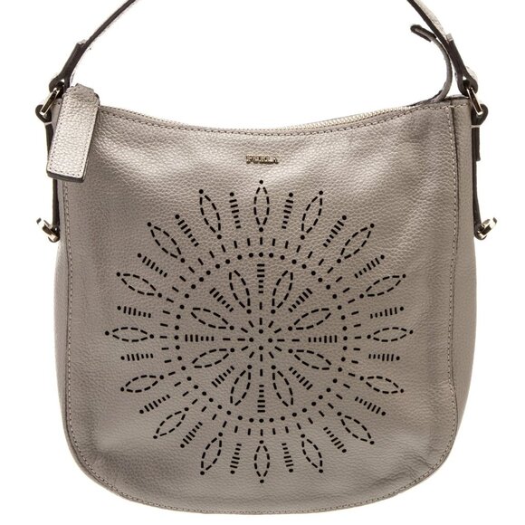 FURLA Emma Hobo Small Pebbled Laser Cut Leather Bag Color Sabbia - Picture 1 of 17